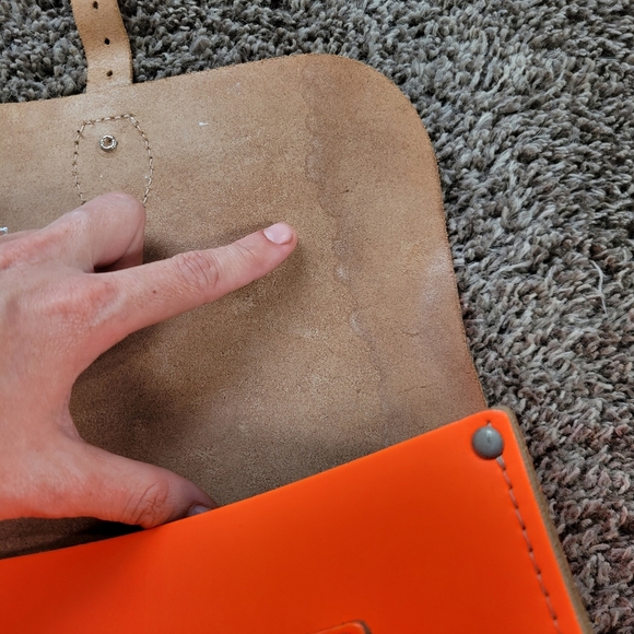 The Leather Satchel Co satchel with Crossbody Straps in Neon Orange - Picture 13 of 16